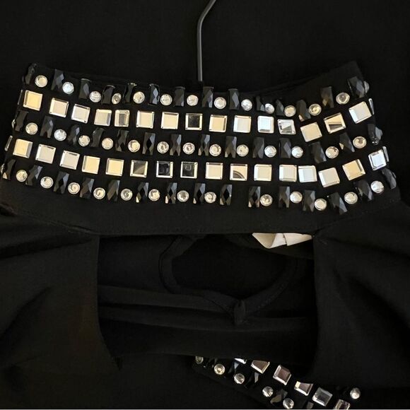 Kiki Riki Jewel Embellished Sheer Sleeve Choker Bodycon Dress, Size Medium Black - Picture 13 of 17